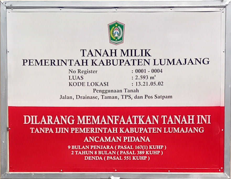 Papan Nama Aset Tanah Milik Pemerintah Kabupaten Lumajang