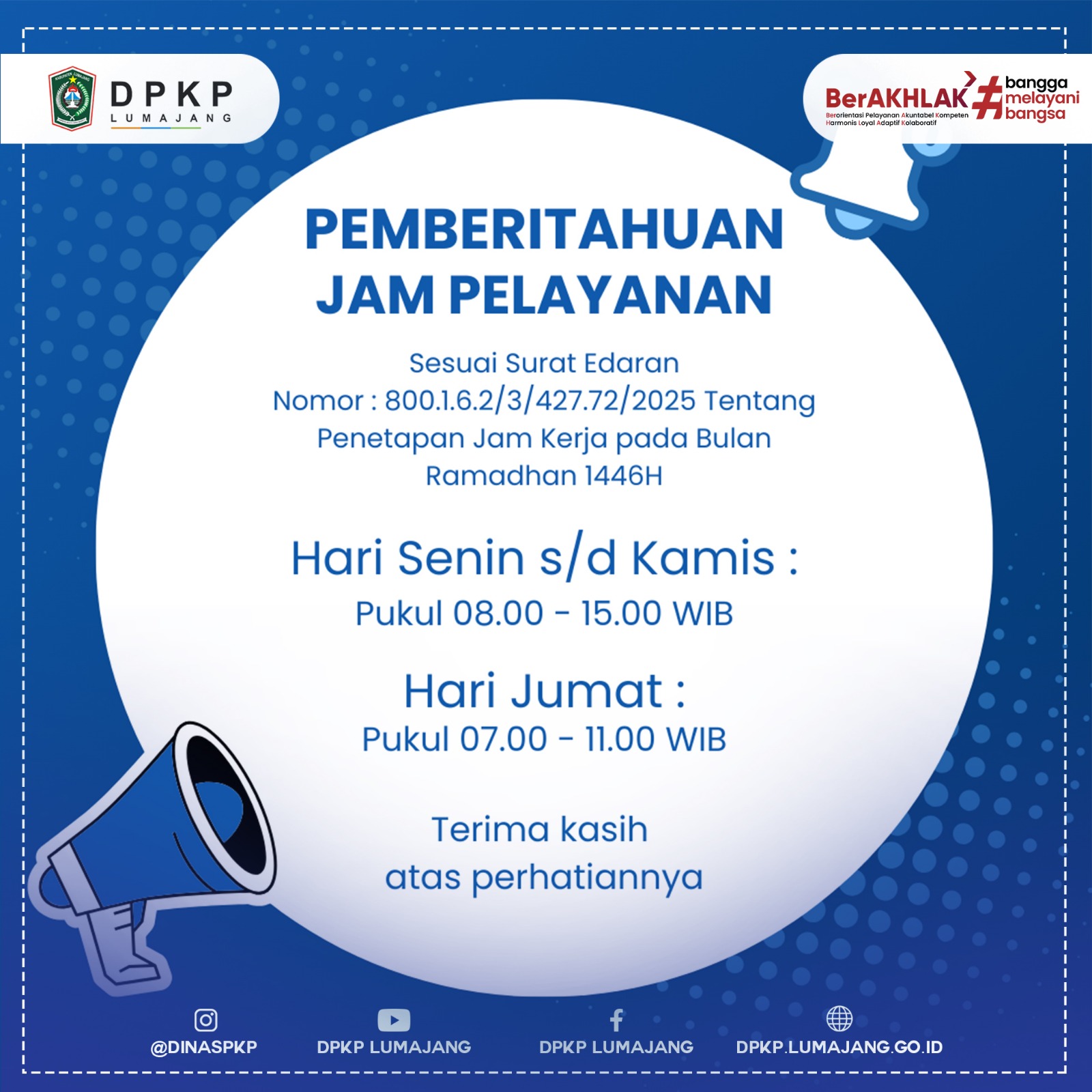 Jam Pelayanan pada Dinas Perumahan dan Kawasan Permukiman