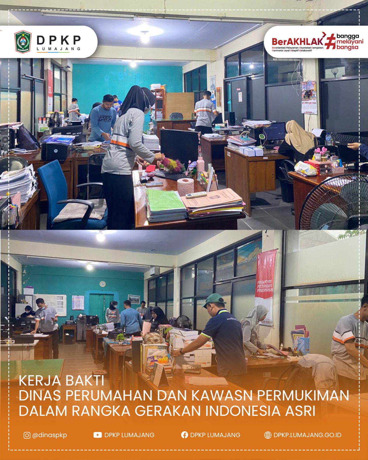 Dalam rangka mendukung penuh Gerakan Indonesia ASRI (Aman, Sehat, Resik, Indah), jajaran Dinas Perumahan dan Kawasan Permukiman melaksanakan aksi kerja bakti di lingkungan kantor DPKP